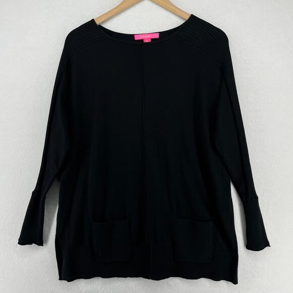 LILLY PULITZER Sweater XS Joslyn Coolmax Relaxed Tunic Boat Neck Pullover Black - Picture 1 of 13